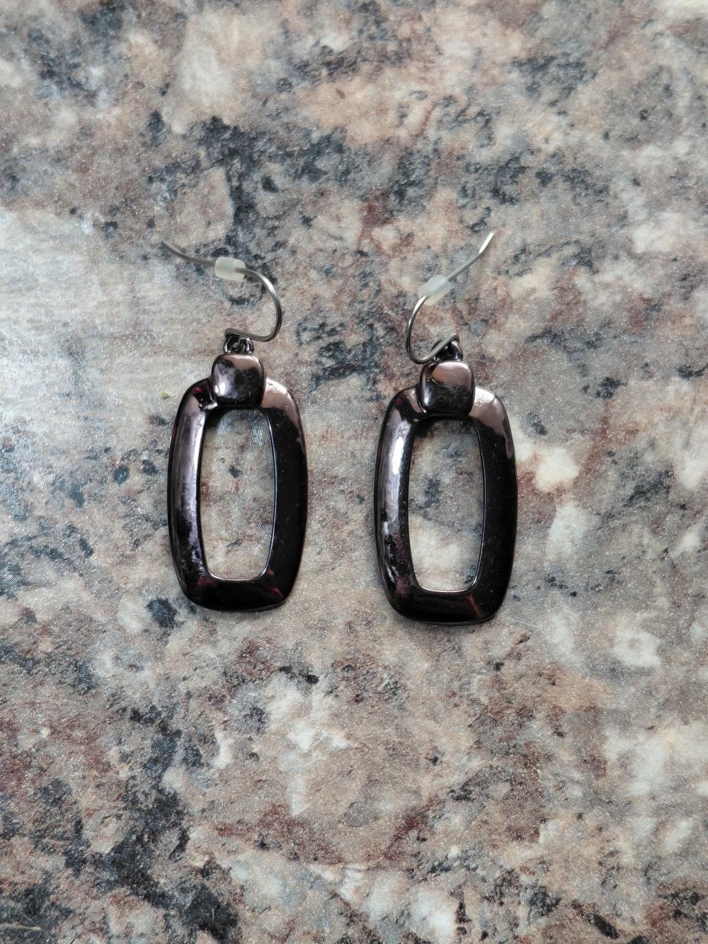 Vintage Brown Metallic Metal Open Rectangle Earrings